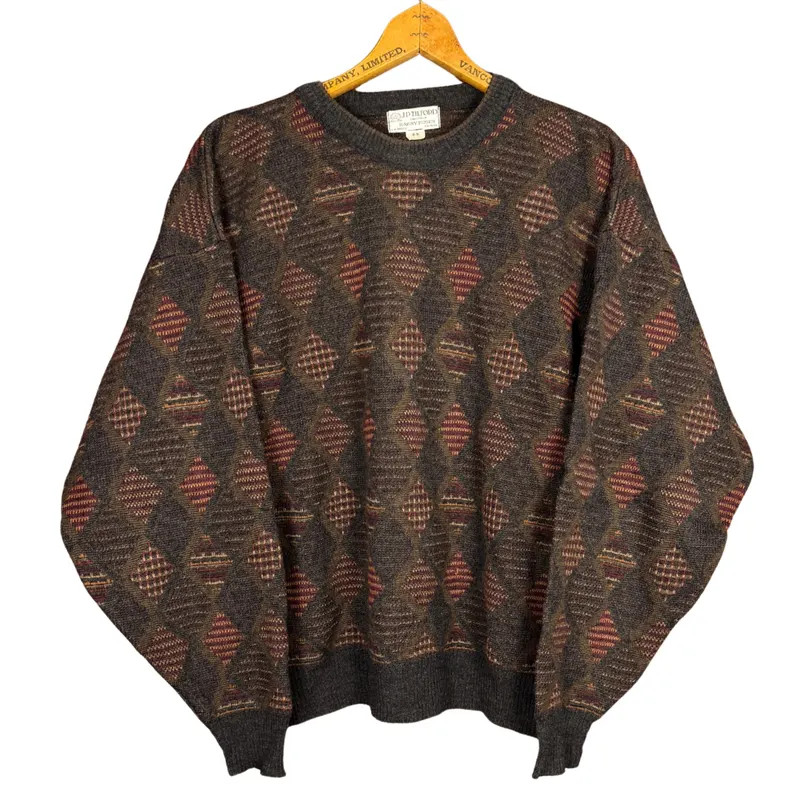 Vintage 90s Merino Wool Sweater Medium, Brown Earth Tone Geometric Knit Jumper, Dark Academia, Gr... | Etsy (US)