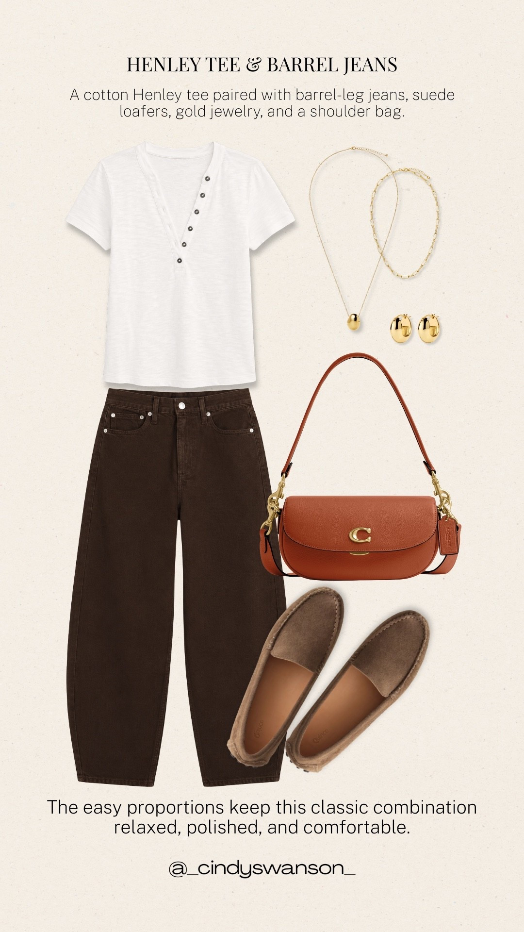 A classic white cotton Henley and dark brown barrel-leg jeans make such an easy everyday combination. Add suede loafers and a warm cognac shoulder bag for a polished look that is comfortable, versatile, and easy to wear.

💡 LTK MADE EASY
❤️ Heart = Support my posts!
🔖 Save = Get sale & restock alerts
📋 Lists = Keep favorites organized
📲 Share = Send lists and products to a friend. Hello, Christmas List!
💬 Comment = Ask me anything about what I’m wearing.:-)

#LTKOver40 #LTKootd #LTKTravel
