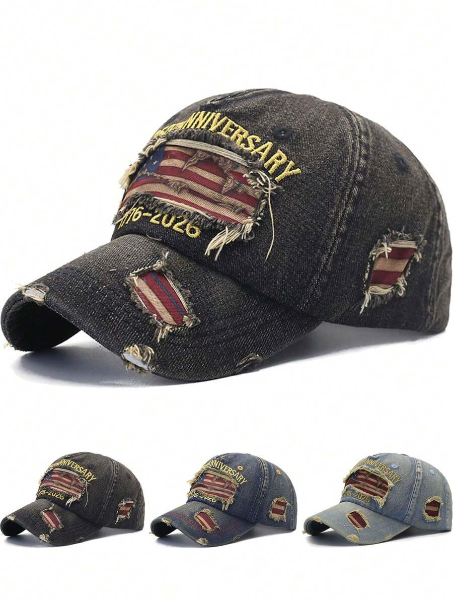 1pc 250TH ANNIVERSARY 1776-2026 Embroidered Baseball Cap, American Flag, USA Flag, Distressed App... | SHEIN