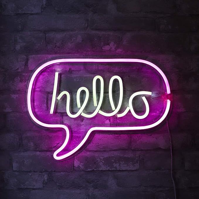 Isaac Jacobs 17” x 12” inch LED Neon ‘White & Pink “hello” Word Bubble’ Wall Sign for... | Amazon (US)