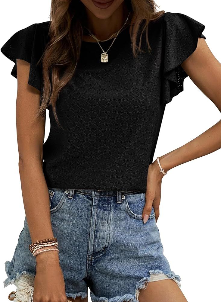 Zeagoo Womens Summer Tops Crewneck Short Sleeve Shirts Casual Basic Ruffle T Shirt Fashion Cute B... | Amazon (US)