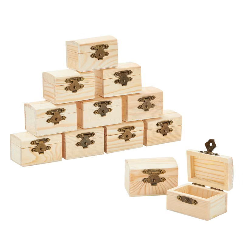 Juvale 12-Pack Small Wooden Boxes for Crafts, Unfinished Wood Treasure Chest-Style Box with Hinge... | Target