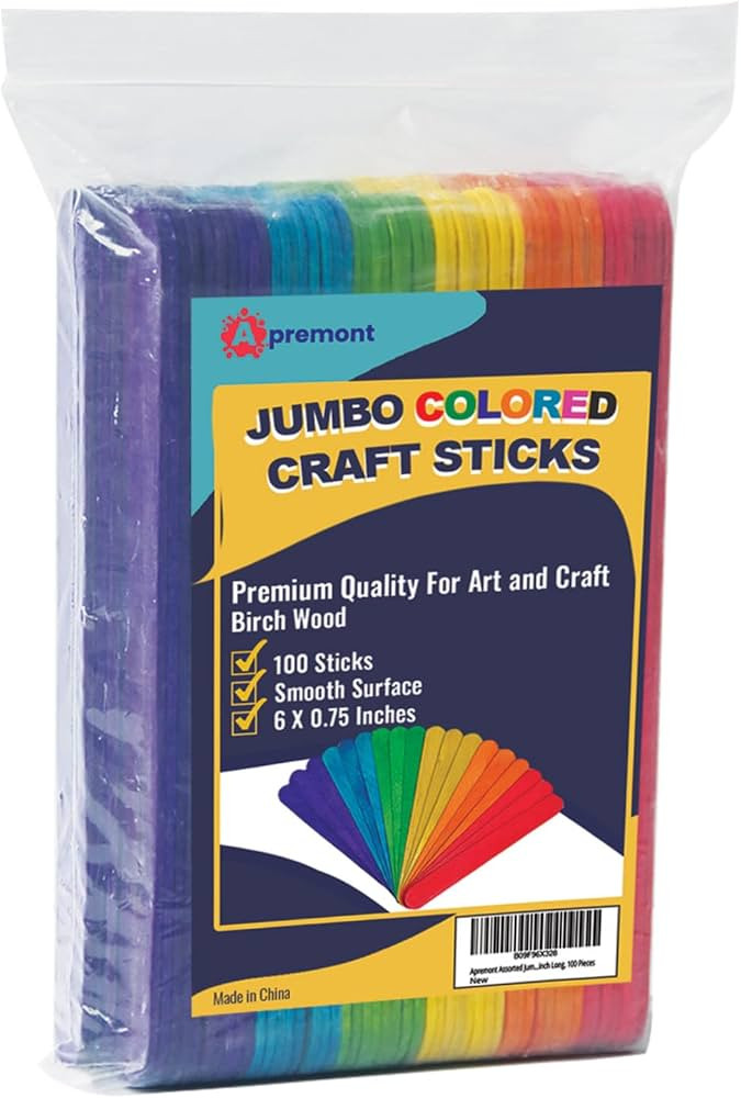 100 Pieces Assorted Jumbo Colored Wooden 6 Inches Long Craft Sticks, Rainbow Popsicle Stick, Arts... | Amazon (US)