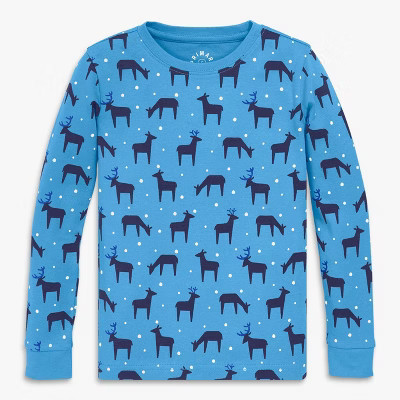 Primary Kids Organic Long Sleeve Pj Top In Snowy Reindeer In Cornflower Size 14 | Target