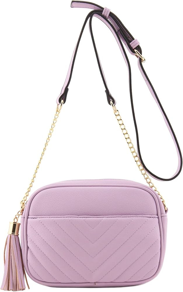 FashionPuzzle Chevron Quilted Crossbody Camera Bag with Chain Strap and Tassel | Amazon (US)