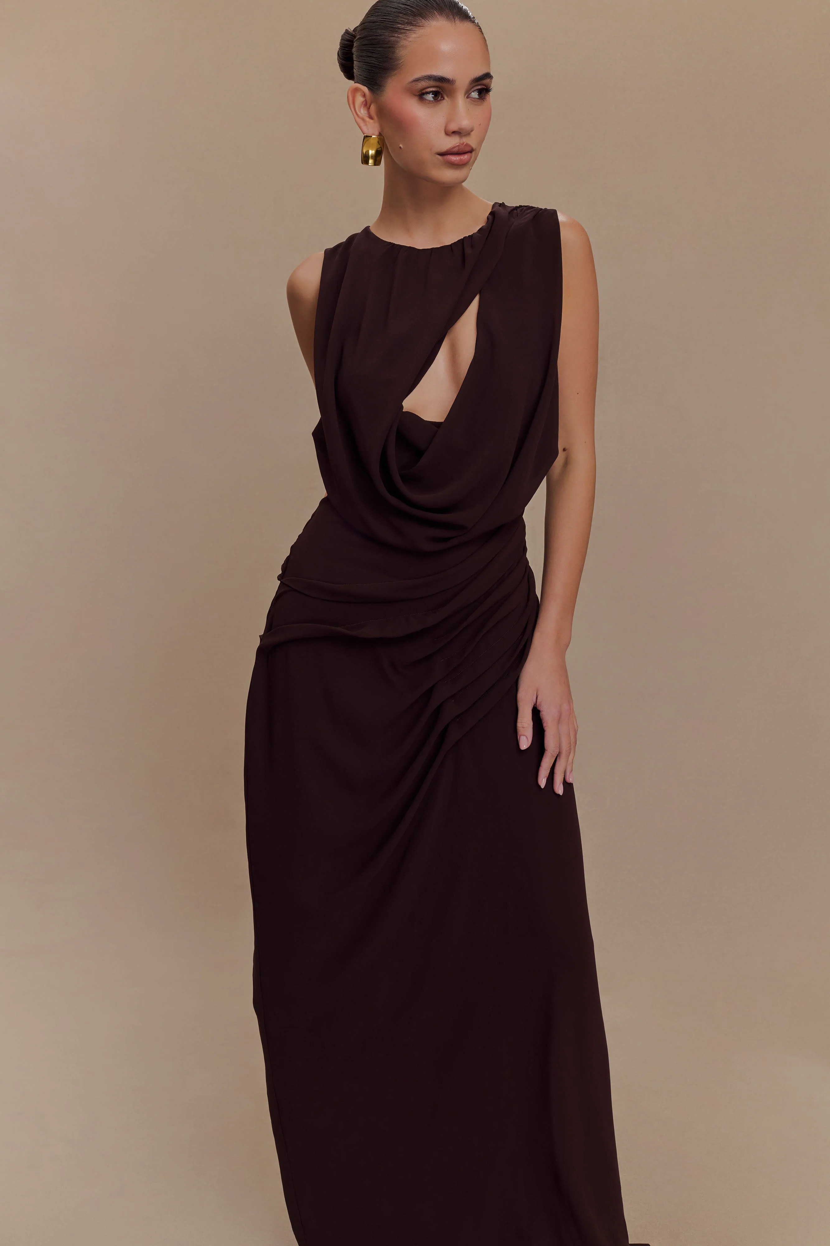 Oria Chiffon Maxi Dress - Cacao Brown | MESHKI US