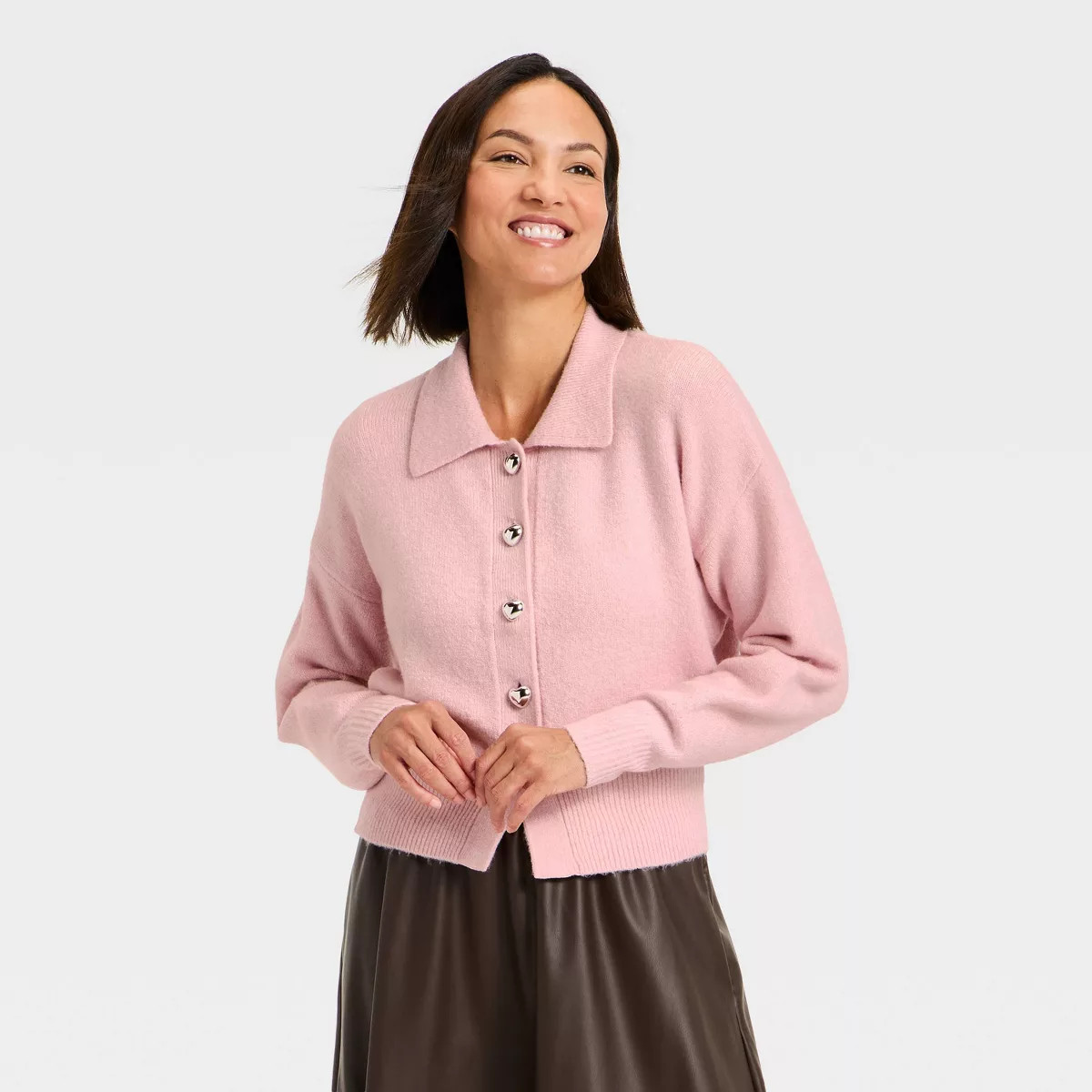Women's Long Sleeve Heart Button Cardigan Sweater - A New Day™ | Target