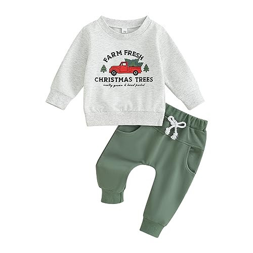 Toddler Baby Girl Boy Christmas Outfits 0 3 6 9 12 18 24Months 2t 3t Long Sleeve Sweatshirt Top+Long Pant Clothes Set (Christmas Farm Fresh, 2-3 Years) | Amazon (US)
