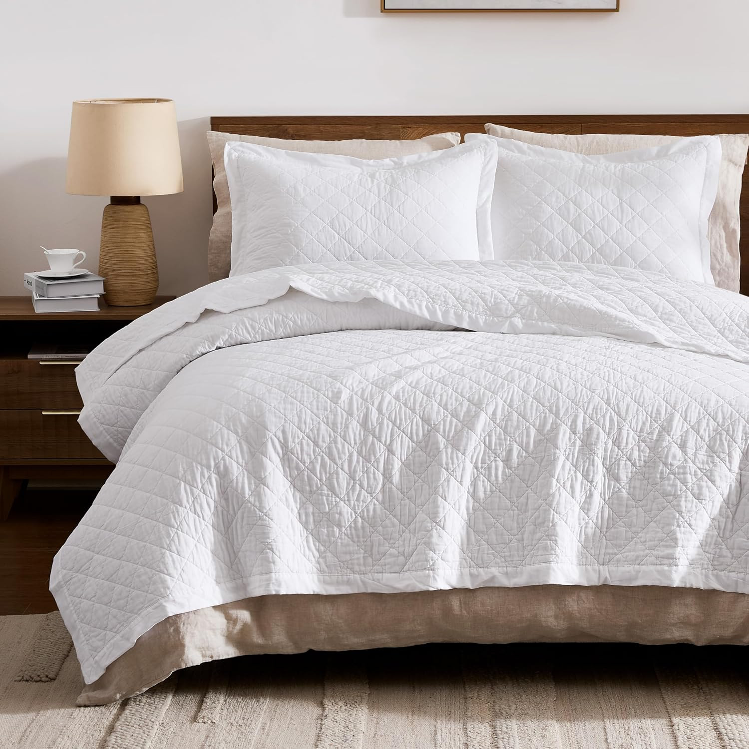WDCOZY 100% Cotton Quilt Set, Pre-Washed, Twin, White, 2 Pieces | Amazon (US)