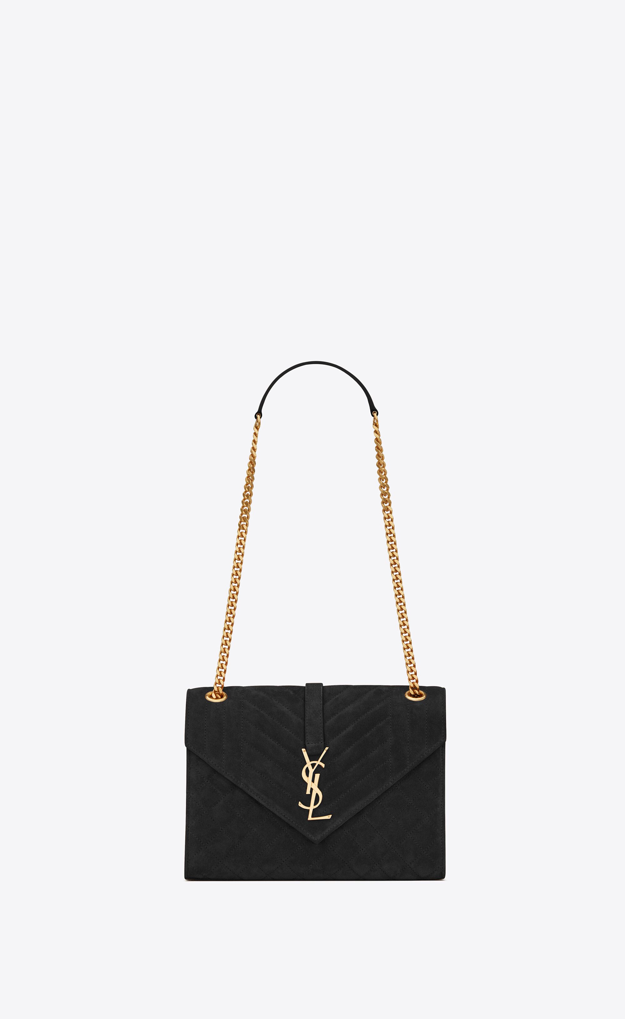 Envelope Medium Bag In Mix Matelassé Suede Black One Size | Saint Laurent Inc. (Global)