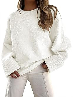 ANRABESS Women's Crewneck Long Sleeve Oversized Fuzzy Knit Chunky Warm Pullover Sweater Top | Amazon (US)