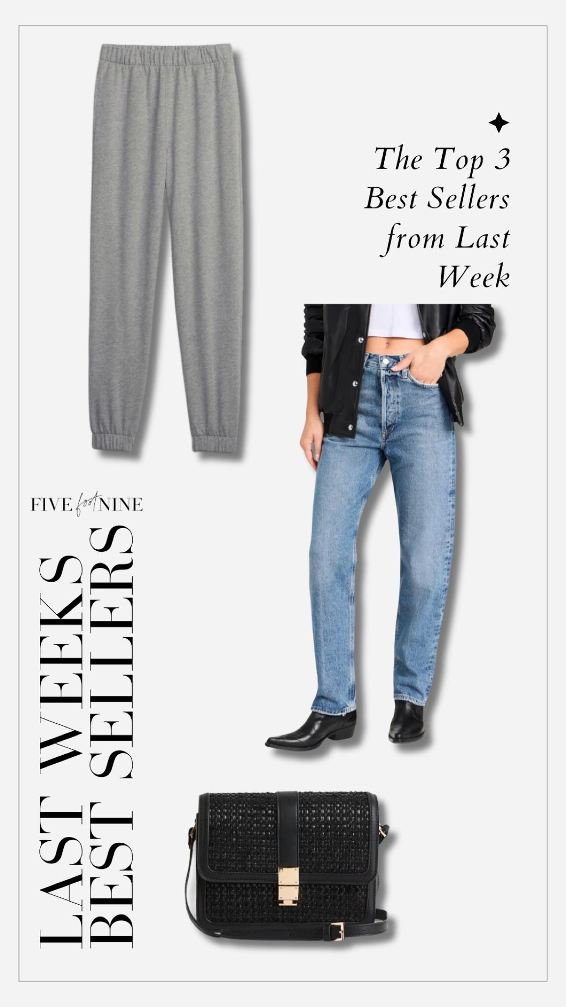 Best sellers! Sweatpants, agolde jeans, black crossbody bag