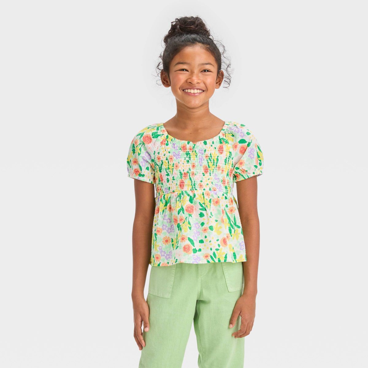 Girls' Short Sleeve Floral Woven Top - Cat & Jack™ | Target