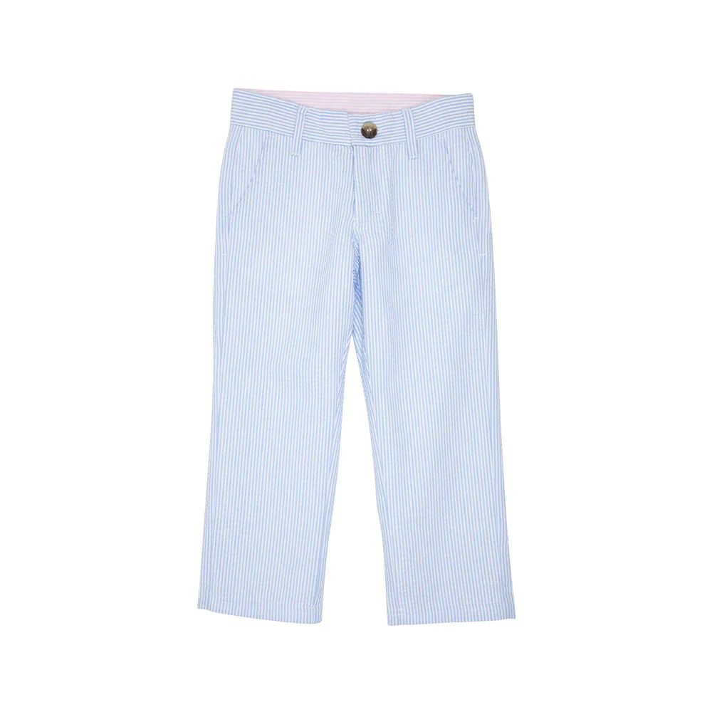 Prep School Pants - Breakers Blue Seersucker with Breakers Blue Stork | The Beaufort Bonnet Company