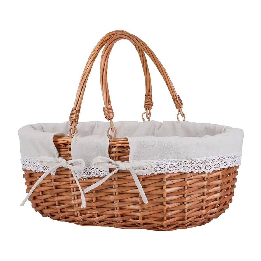 Large Wicker Picnic Basket with Handles,Handle Sturdy Woven Body with Removable and Washable lini... | Amazon (US)