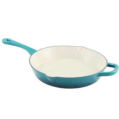 CrockPot Zesty Flavors Enameled 12"" Round Cast Iron Skillet in Teal Ombre | HSN