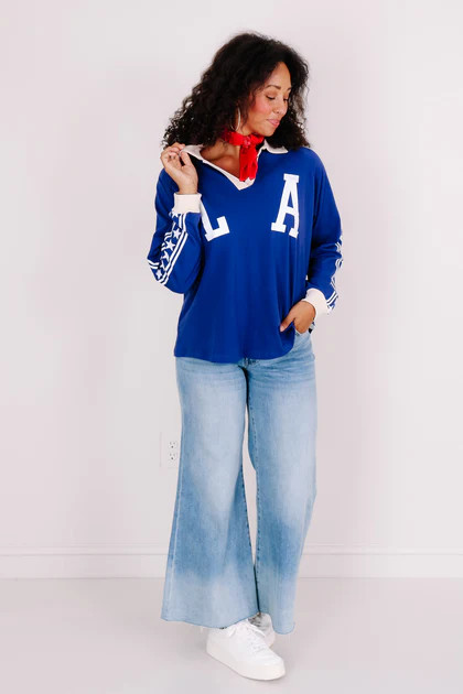 Daydreamer Los Angeles Stars Raglan Rugby Blue Long Sleeve Top | The Willow Tree