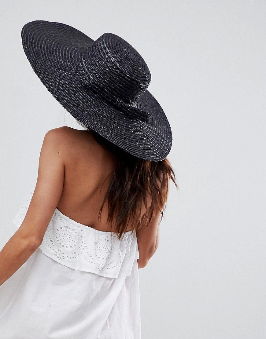 ASOS Natural Straw Oversized Floppy Hat with Bow and Size Adjuster - Black | ASOS US