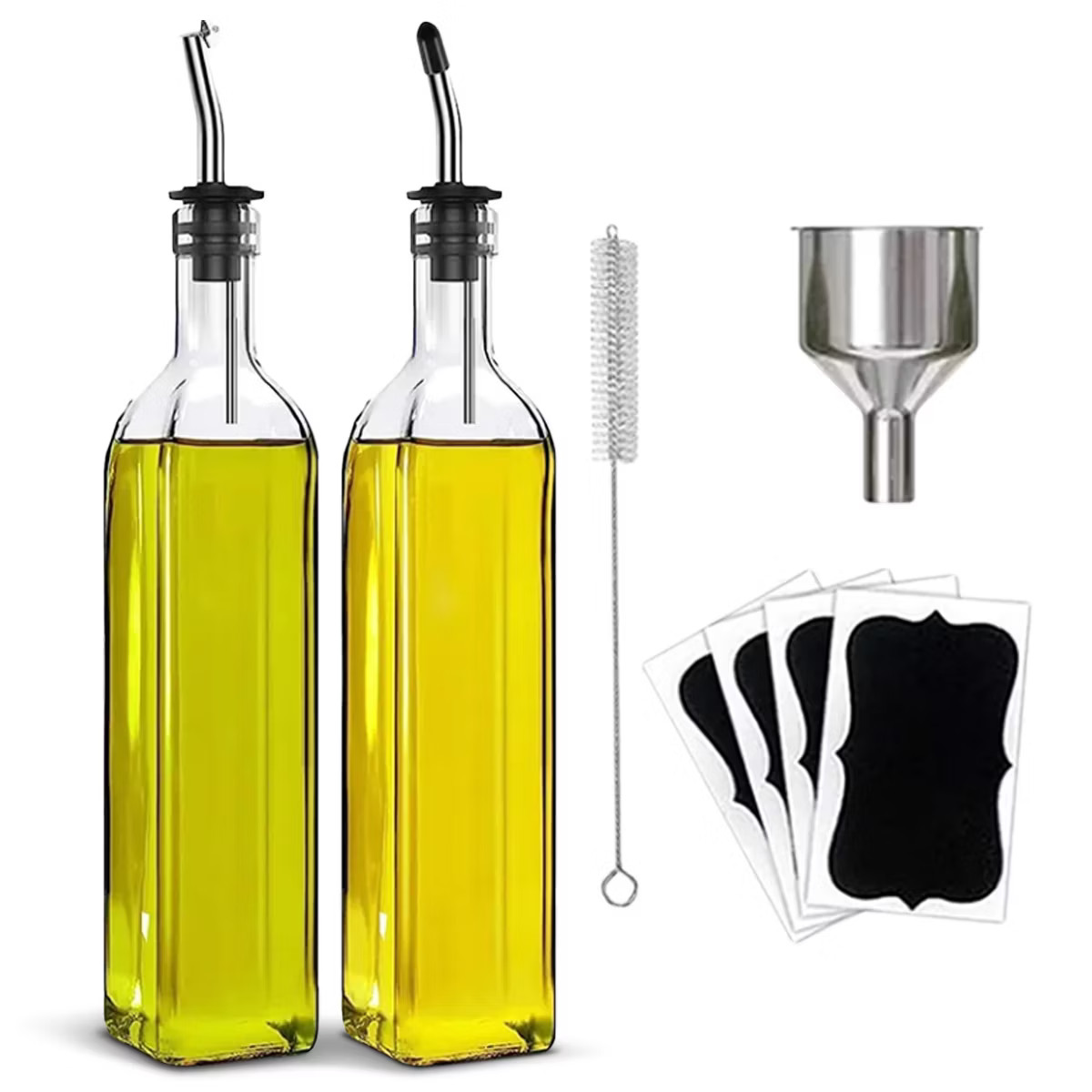 Cheer Collection 2-Pack Glass Olive Oil Dispensers with Funnel, Pour Spouts, Labels & Brush – 1... | Target