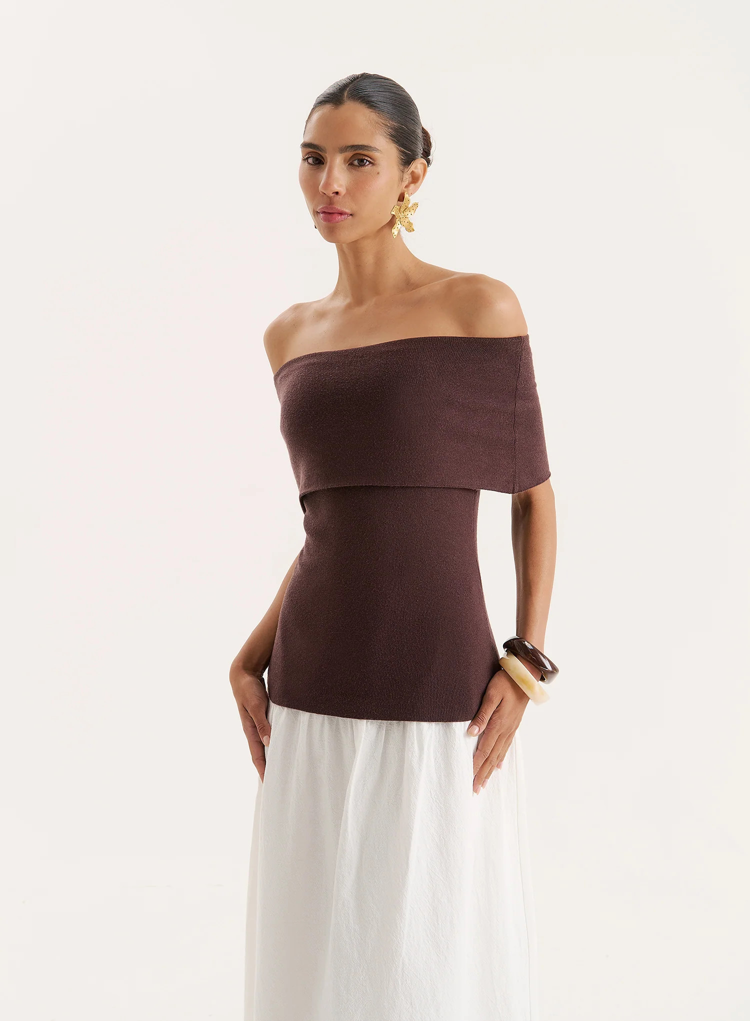 Chocolate Bandeau Longline Knitted Top- Marsha | 4th & Reckless