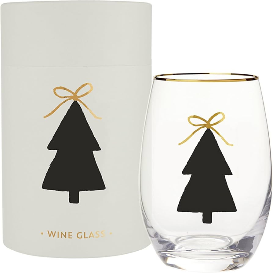 Santa Barbara Design Studio Holiday Stemless Wine Glass with Gold Foil Accent and Gift Box, Holds... | Amazon (US)