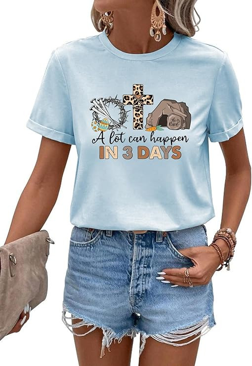 Easter Shirts for Women Christian Sunday Church Tees Funny Religious Faith T-Shirts Cute Bunny Gr... | Amazon (US)