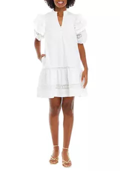 Women's Puff Sleeve Crochet Trim Dress | Belk