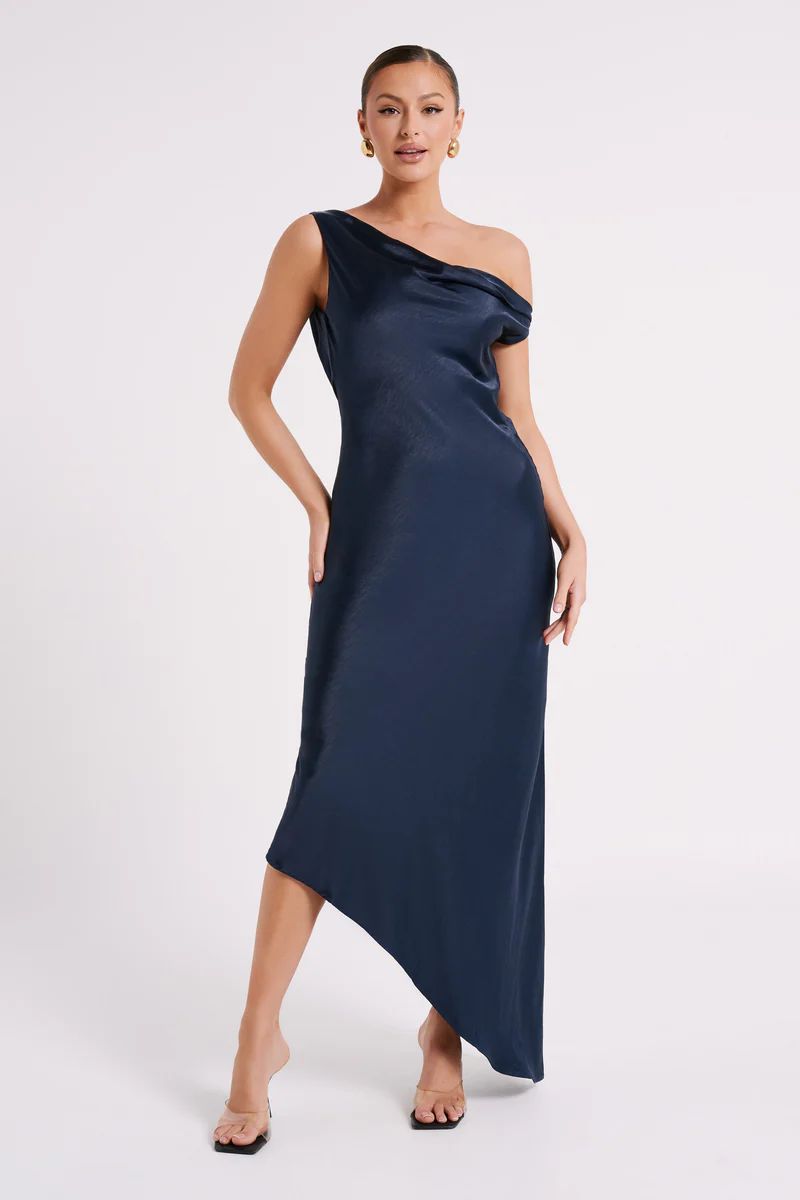 Yvette Slip Maxi Dress With Asymmetrical Hem - Navy | MESHKI US
