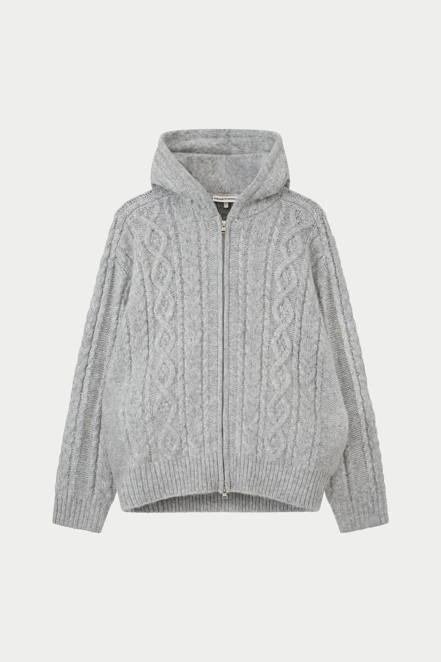 CABLE KNIT ZIP THROUGH HOODIE - GREY | The Couture Club