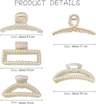 SEMATA 5pcs Pearl Hair Clips Large Hair Claw Clips for Thick Hair and Thin Hair, Cute Pearl Hair ... | Amazon (US)