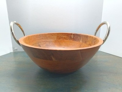 12" Wooden Salad Bowl With Metal Handles 4 1/2" Deep - Fast Shipping | eBay US
