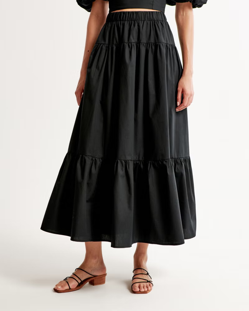 Poplin Tiered Maxi Skirt | Abercrombie & Fitch (US)