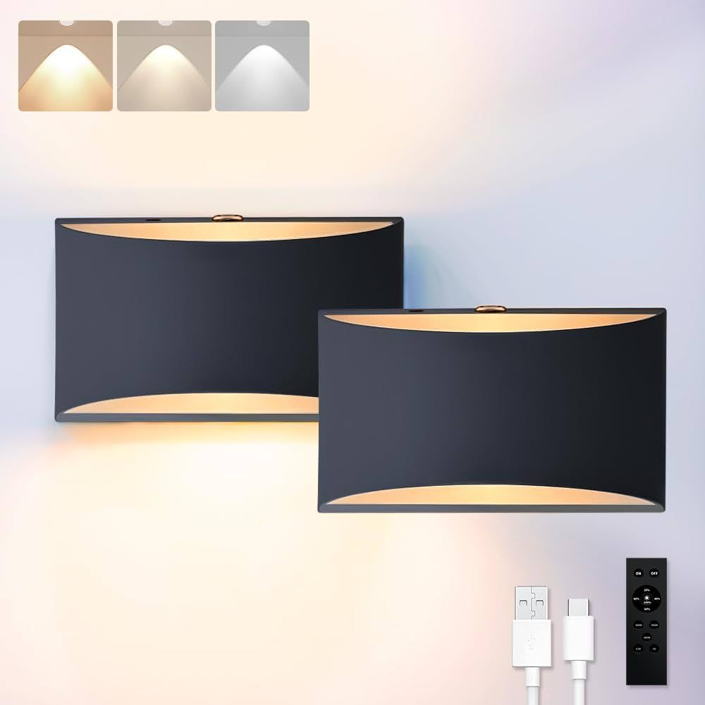 BLUEYE 2Packs Battery Operated Wall Sconce,Remote Control,Soft Warm 2700K-6000K,Cast Aluminum,Rec... | Amazon (US)