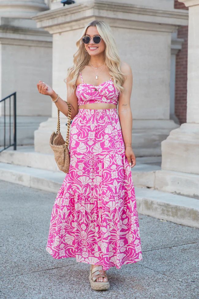 In This Moment Berry Printed Maxi Skirt | Pink Lily