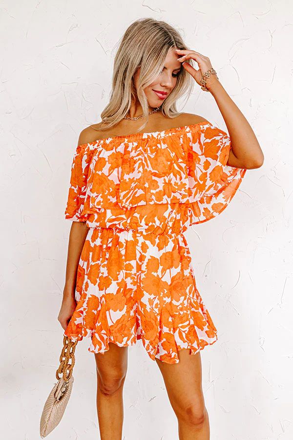 Seas The Moment Floral Romper In Orange | Impressions Online Boutique