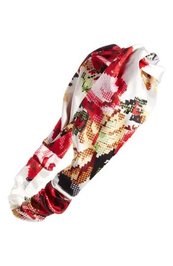 Cara Floral Print Needle Point Twisted Head Wrap, Size One Size - White | Nordstrom