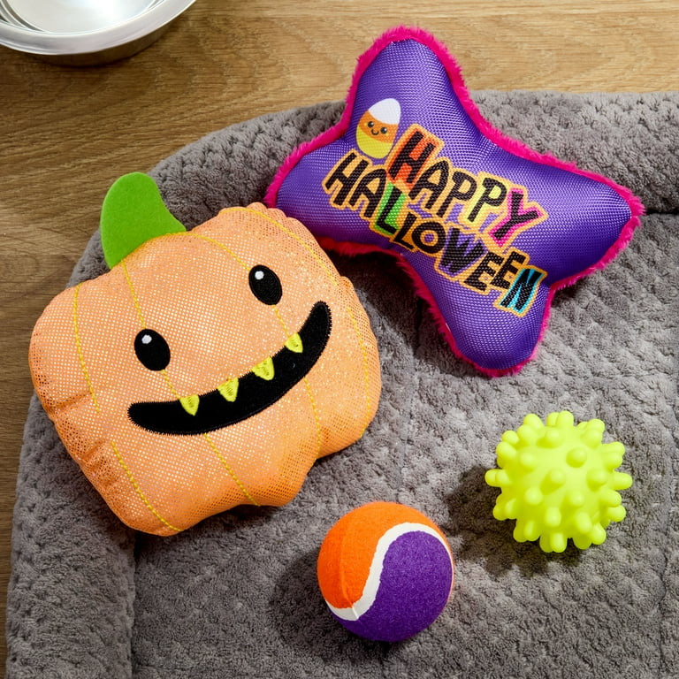 Vibrant Life Halloween Dog Toys, 4 Piece Multipack, Orange Plush Pumpkin, Purple Squeaky Bone, Mu... | Walmart (US)