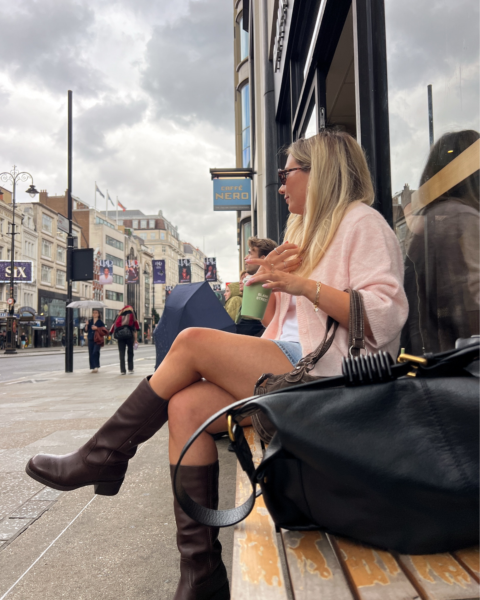 pink short sleeve cardi denim mini skort plain white tshirt and brown knee high boots

#LTKstyletip #LTKuk #LTKautumn
