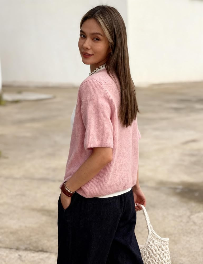 SCUSTY Women's Lightweight Cardigan Short Sleeve Button-Down Summer Cardigan Sweater | Amazon (US)