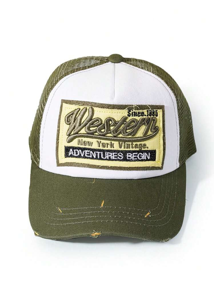 1pc Unisex Y2K Embroidered Western Mesh Cap, Korean Version Baseball Cap, Suitable For Outdoor Activities, Sun Protection, And Daily Commute | SHEIN