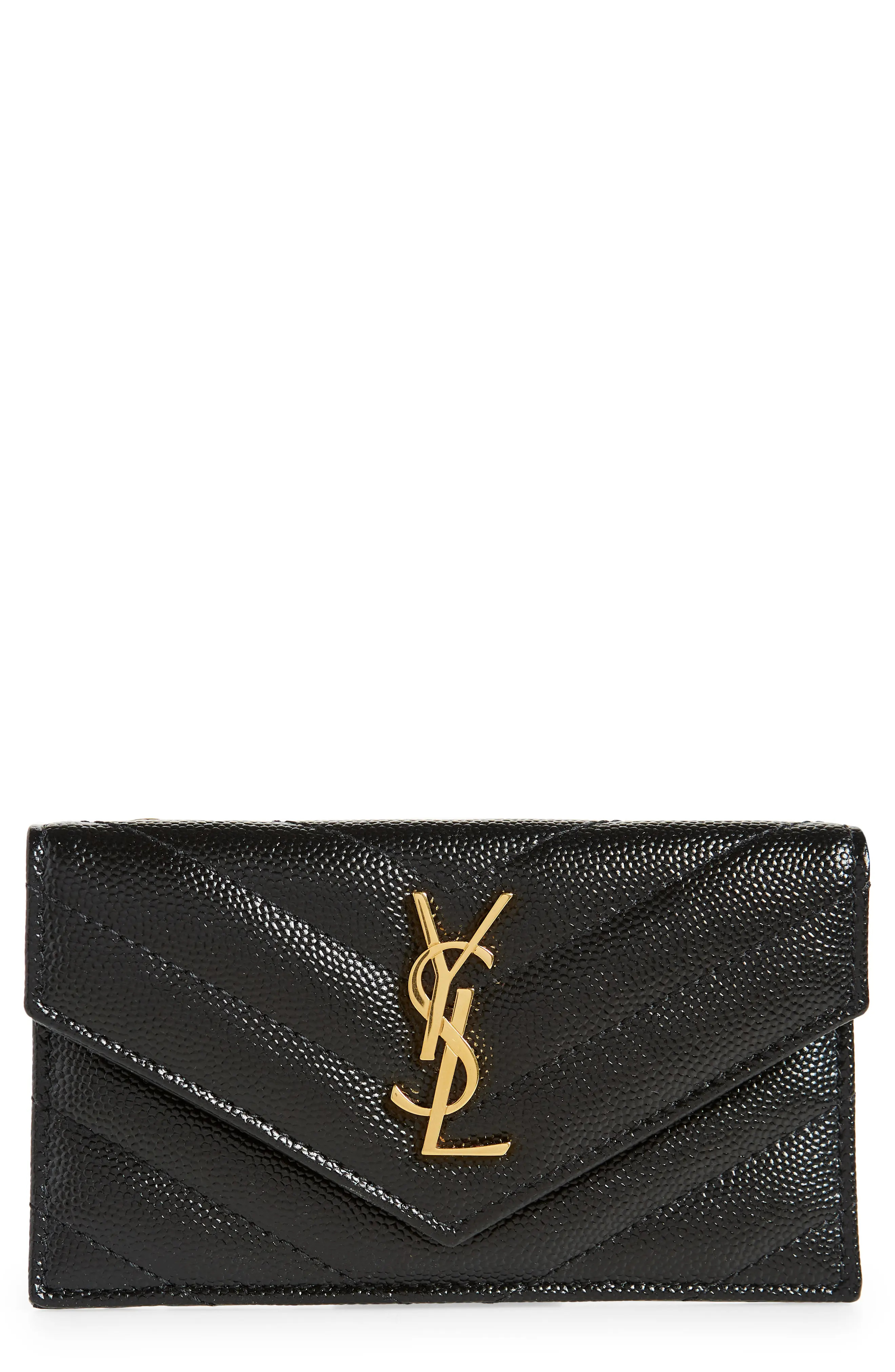 Saint Laurent Zip & Flap Matelasse Card Case in Nero at Nordstrom | Nordstrom