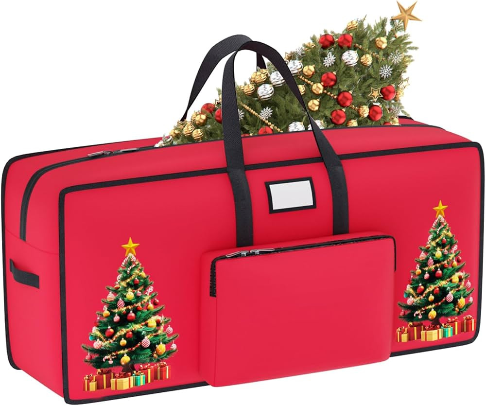 Large Christmas Tree Storage Bag Red Christmas Tree Bags Fits Up to 9 FT Artificial Trees Christm... | Amazon (US)