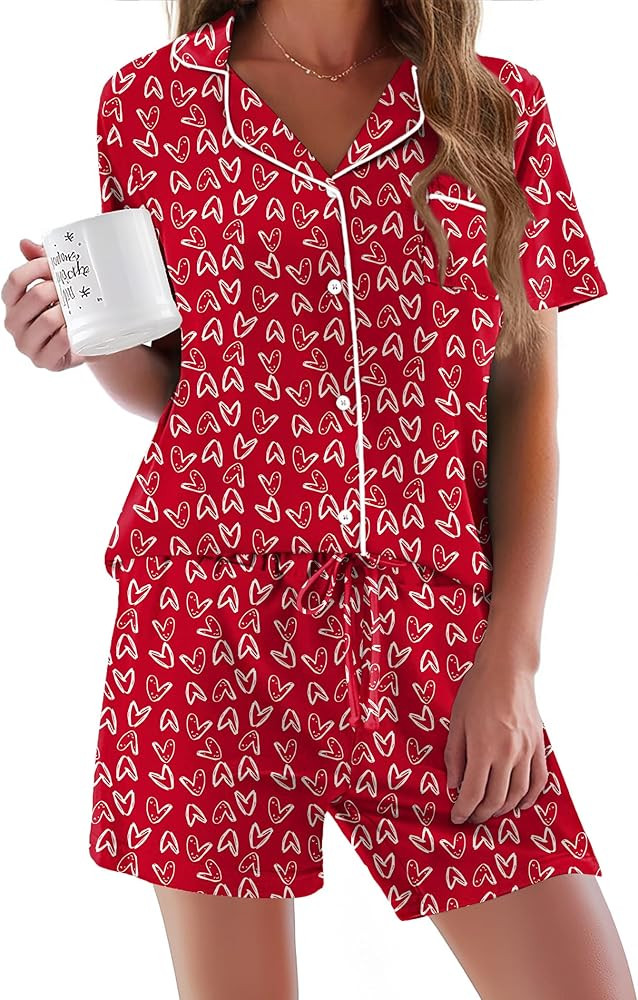 Ekouaer Pajamas Set for Women Short Sleeve Sleepwear Button Down Pjs Soft 2 Piece Lounge Sets XS-... | Amazon (US)