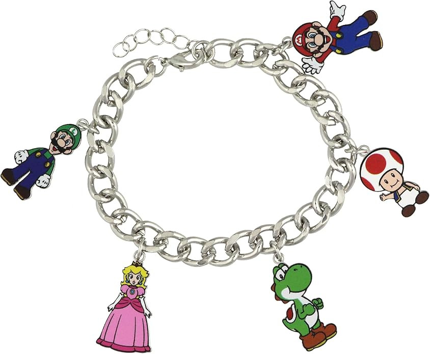Super Mario Bros Yoshi Luigi Mario Princess Peach Toad Jewelry Charm Chain Link Bracelet For Wome... | Amazon (US)