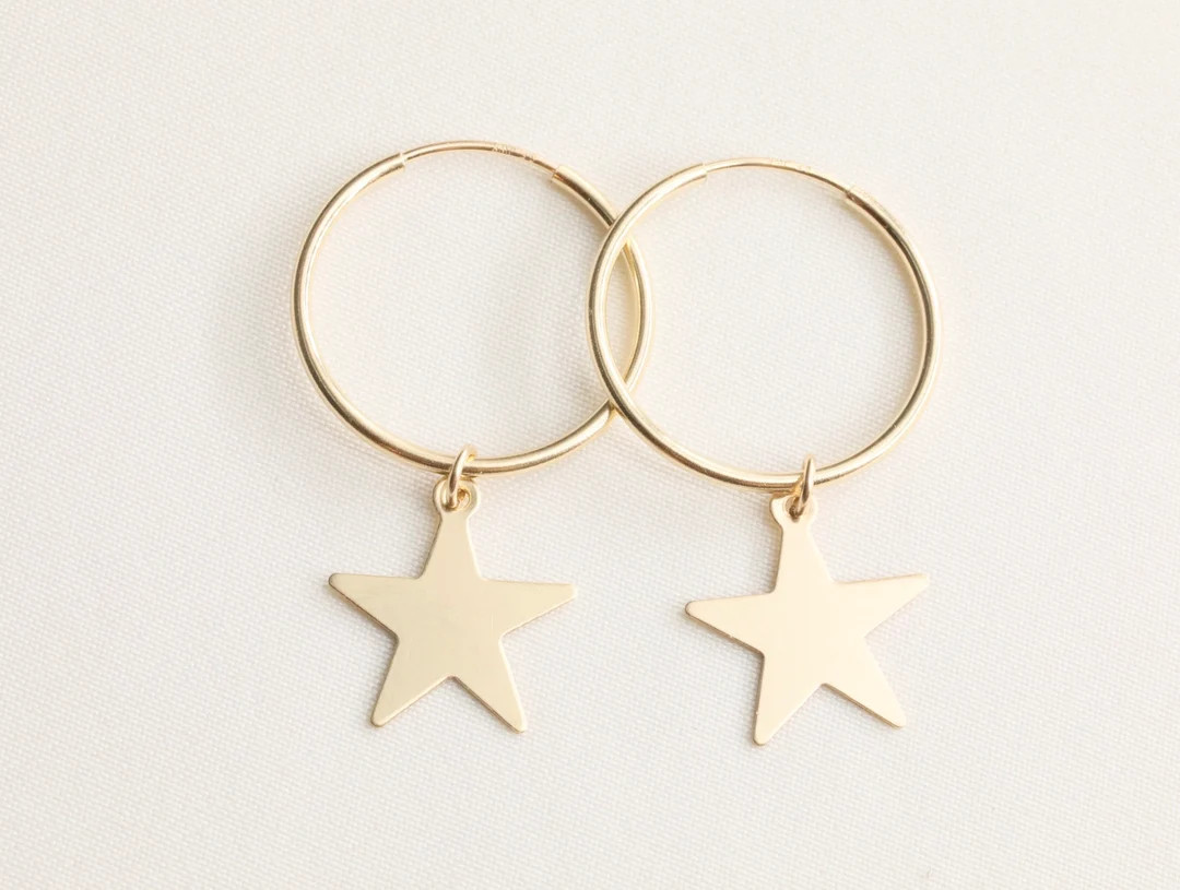 Star Earrings / Dangling Earrings / Star Hoop Earrings / Celestial Jewelry / Gold Hoop Earrings /... | Etsy (US)