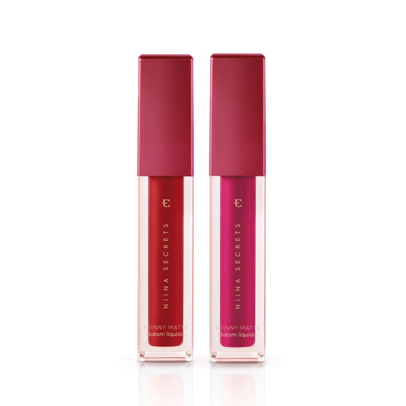 Combo Batom Líquido Niina Secrets Skinny Matte: Vermelho Hibisco 5ml + Pink Peônia 5ml | Eudora | Eudora (BR)