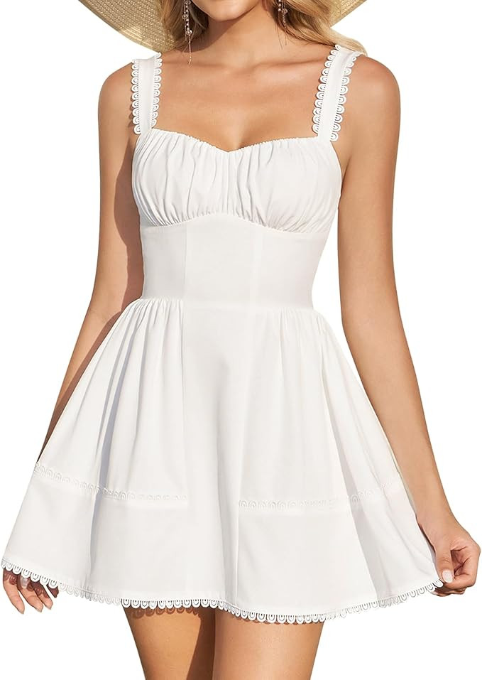 KUTUMAI Lace Corset Mini Dress Floral Flowy A Line Smocked Short Graduation Dresses for Women 202... | Amazon (US)