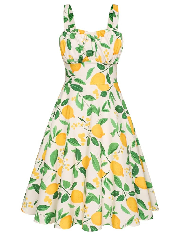 Belle Poque Women's Vintage Sleeveless Solid Floral Ruched Summer Cute A-Line Flowy Swing Midi Dr... | Amazon (US)