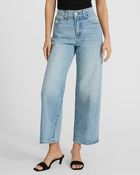 High Waisted Light Wash Wide Leg Ankle Jeans | Express