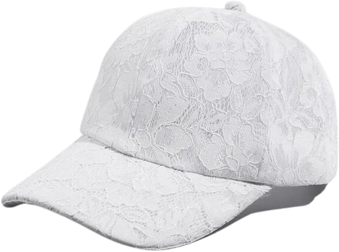 Luxe Floral Lace Baseball Cap for Women - White, Spring, Summer Breathable Mesh Sun Hat Floral Ca... | Amazon (US)